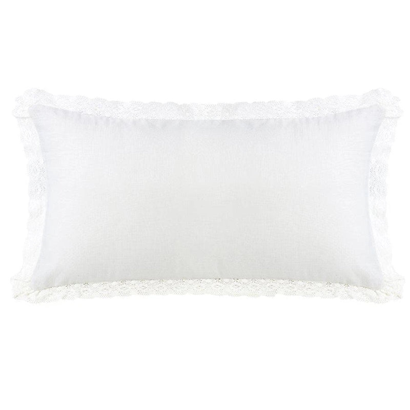 Charlotte Extra Long Off-White Linen & Lace Trim Pillow, 21x34 Pillow