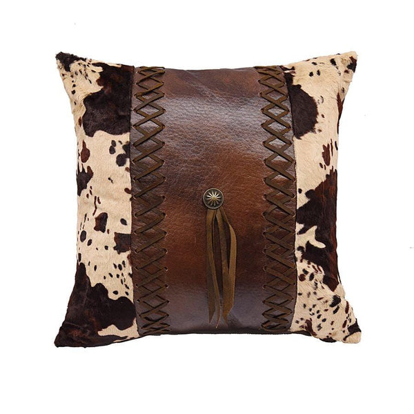 Cowhide & Concho Throw Pillow w/ Laced Faux Leather Pillow