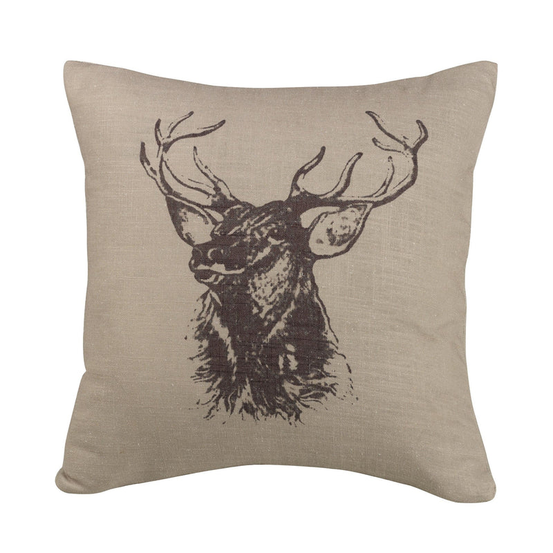 Elk Bust Burlap Throw Pillow, 18x18 Pillow