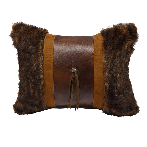 Faux Fur Lumbar Throw Pillow w/ Concho & Fringe Pillow