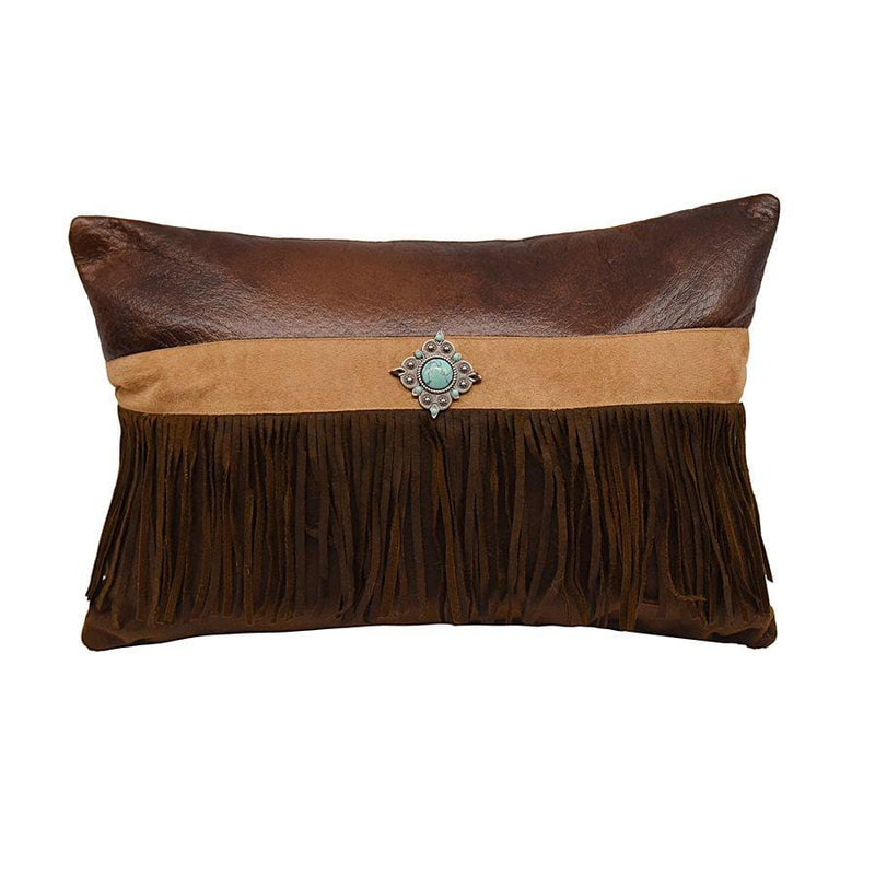 Faux Suede Lumbar Pillow w/ Concho & Fringe Pillow