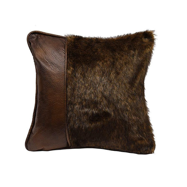 Fur Throw Pillow w/ Faux Leather Pillow