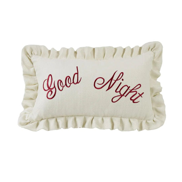 Good Morning Good Night Embroidered Lumbar Pillow w Ruffles 12x21