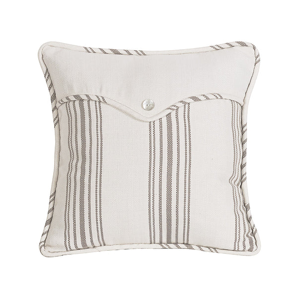 Gramercy Linen Weave Envelope Pillow w/ Stripe & Pearlized Button, 18x18 Pillow