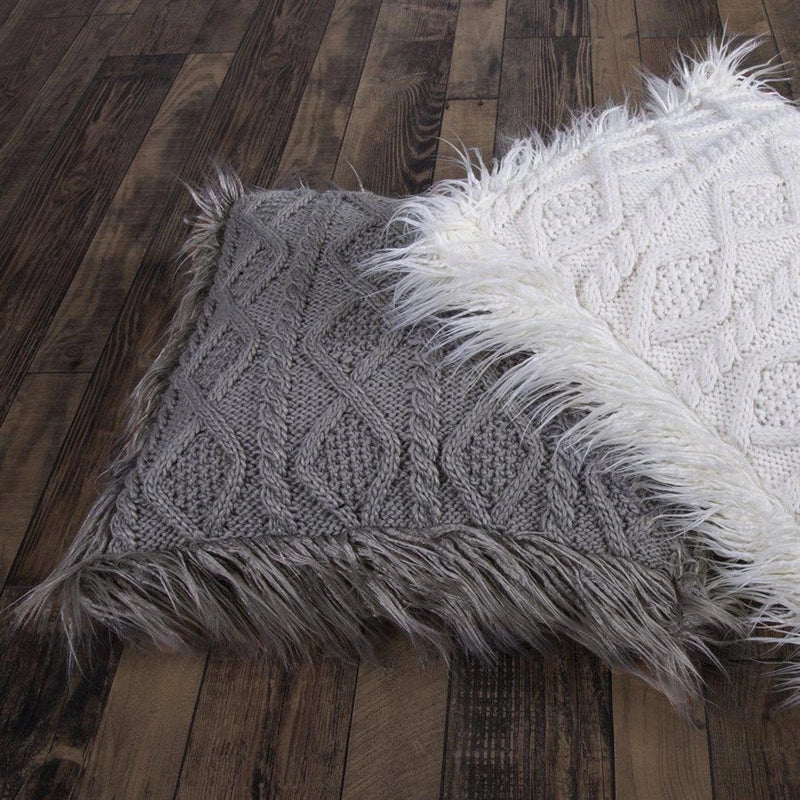 Nordic Cable Knit Mongolian Fur Throw Pillow HiEnd Accents