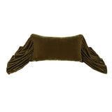 Stella Faux Silk Velvet Long Ruffled Pillow Green Ochre Pillow
