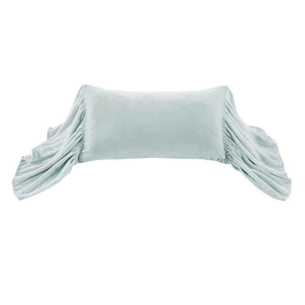 Stella Faux Silk Velvet Long Ruffled Pillow Icy Blue Pillow