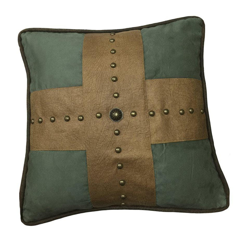 Las Cruces Gold Studded Cross Throw Pillow Tan Turquoise HiEnd Accents