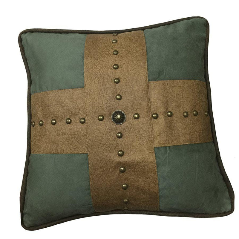 Las Cruces Gold Studded Cross Throw Pillow, Tan & Turquoise Pillow