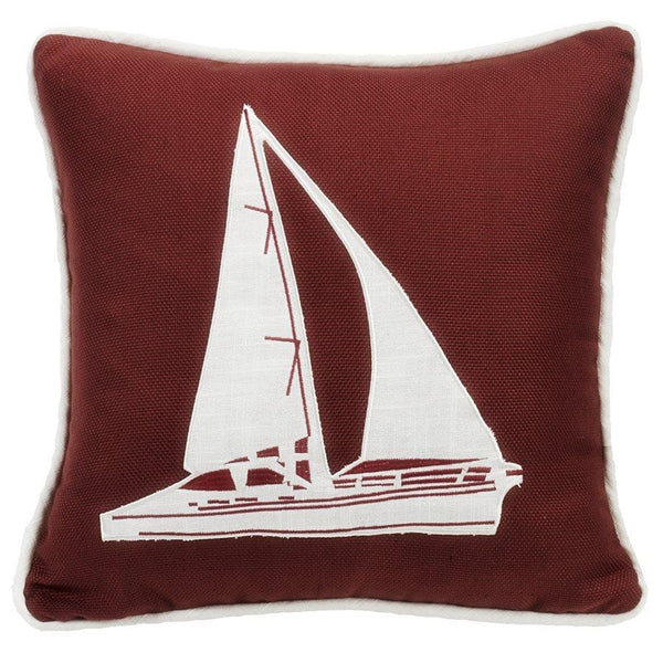 Liberty Dark Red Throw Pillow w/ White Linen Sailboat Pillow