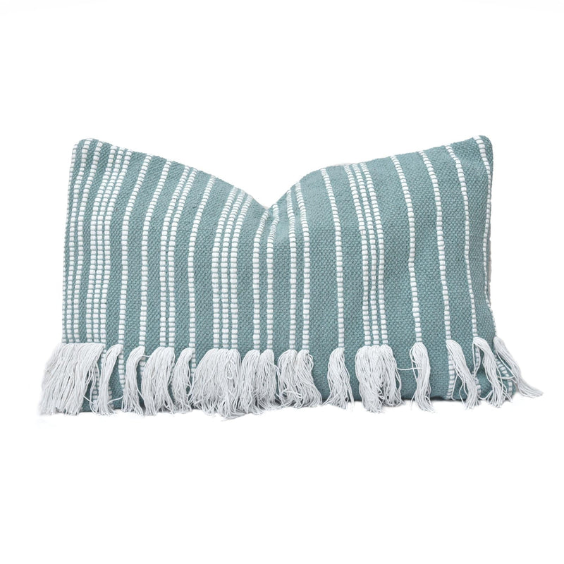 Fringed Stripe Lumbar Rug Pillow Light Blue Pillow