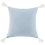 Square Washed Linen Tassel Pillow Light Blue Pillow