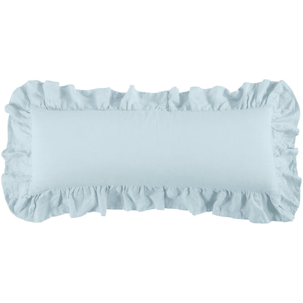 Washed Linen Ruffled Lumbar Pillow Light Blue Pillow
