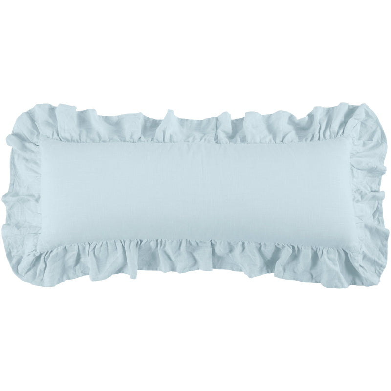 Washed Linen Ruffled Lumbar Pillow Light Blue Pillow