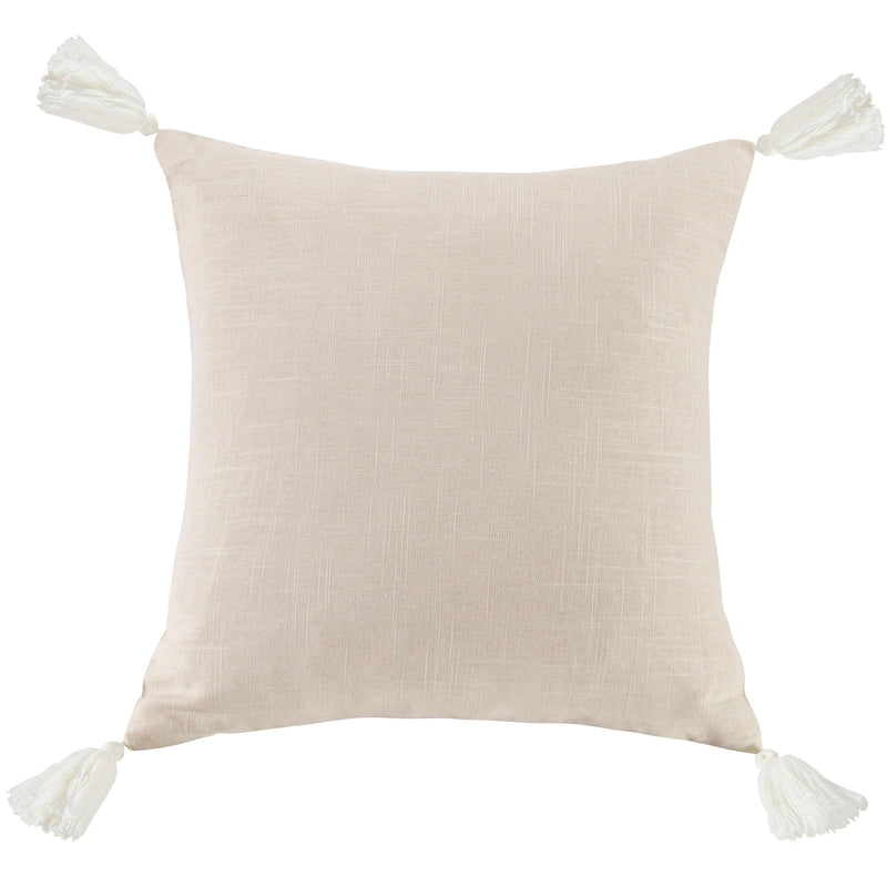 Square Washed Linen Tassel Pillow Light Tan Pillow