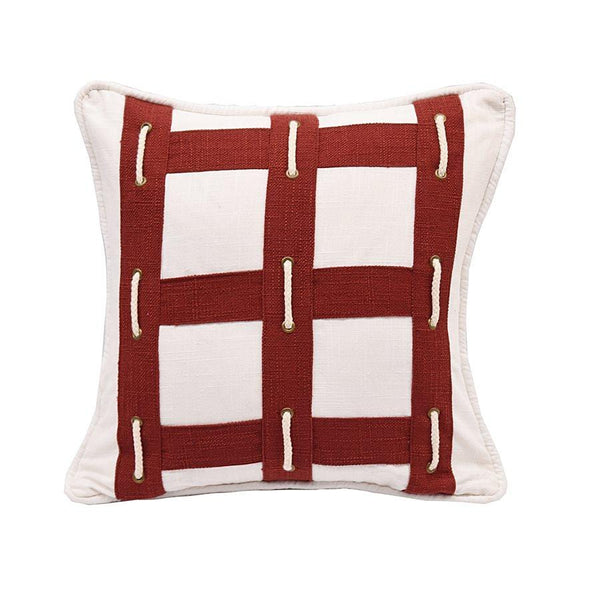 Linen Eyelet Decorative Throw Pillow w/ Rope, 18x18 Pillow