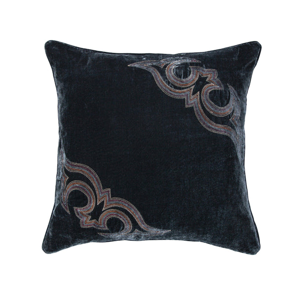 Stella Boot Stitch Embroidered Silk Velvet Pillow Midnight Blue Pillow