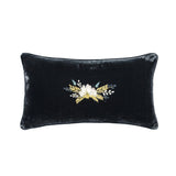 Stella Western Floral Embroidered Silk Velvet Lumbar Pillow Midnight Blue Pillow