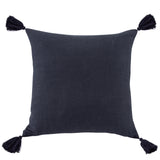 Square Washed Linen Tassel Pillow Navy Pillow