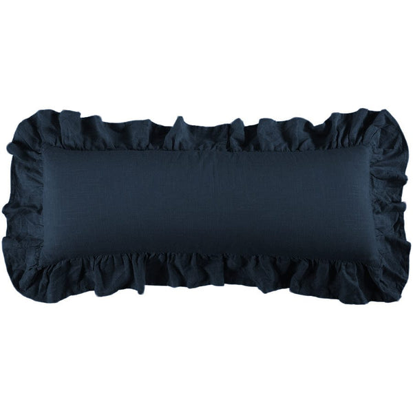 Washed Linen Ruffled Lumbar Pillow Navy Pillow