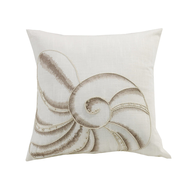 Newport Seashell Embroidery Throw Pillow, 18x18 Pillow