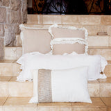 Newport White Linen Pillow w/ Ruching Detail, 16x24 Pillow
