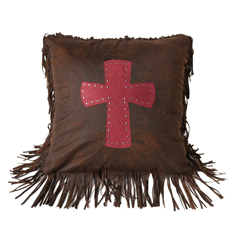 Cheyenne Tooled Leather Cross Throw Pillow, 2 Colors Red Pillow