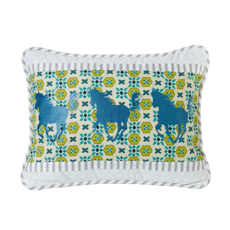 Salado Horse Embroidery Eyelet Pillow, Turquoise Floral, 16x21 Pillow