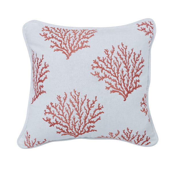 Salmon Colored Embroidered coral pillow, 18x18 Pillow