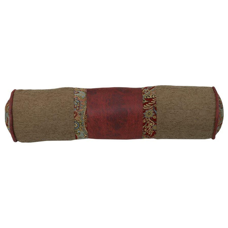 San Angelo Tan & Red Bolster Pillow w/ Paisley Pillow