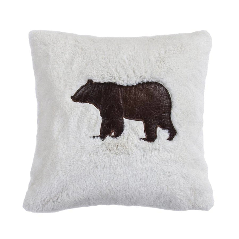 Shearling Throw Pillow w/ Embroidered Bear, 18x18 Pillow