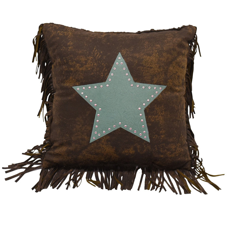 Cheyenne Star Throw Pillow w/ Fringe, 2 Colors Turquoise Pillow
