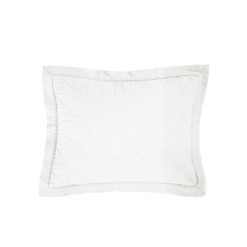 Linen Cotton Diamond Quilted Boudoir Pillow Vintage White Pillow
