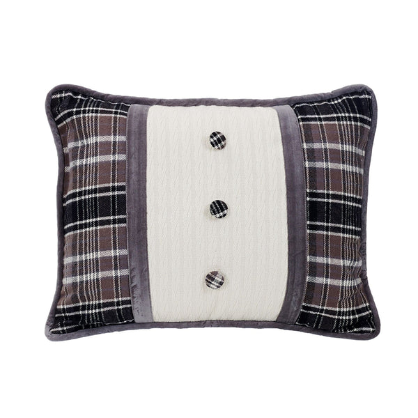 Whistler Velvet Oblong Pillow, Black, Gray & Cream Plaid, 16x21 Pillow