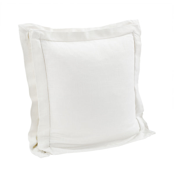 Double Flanged Washed Linen Pillow, 20x20 White Pillow