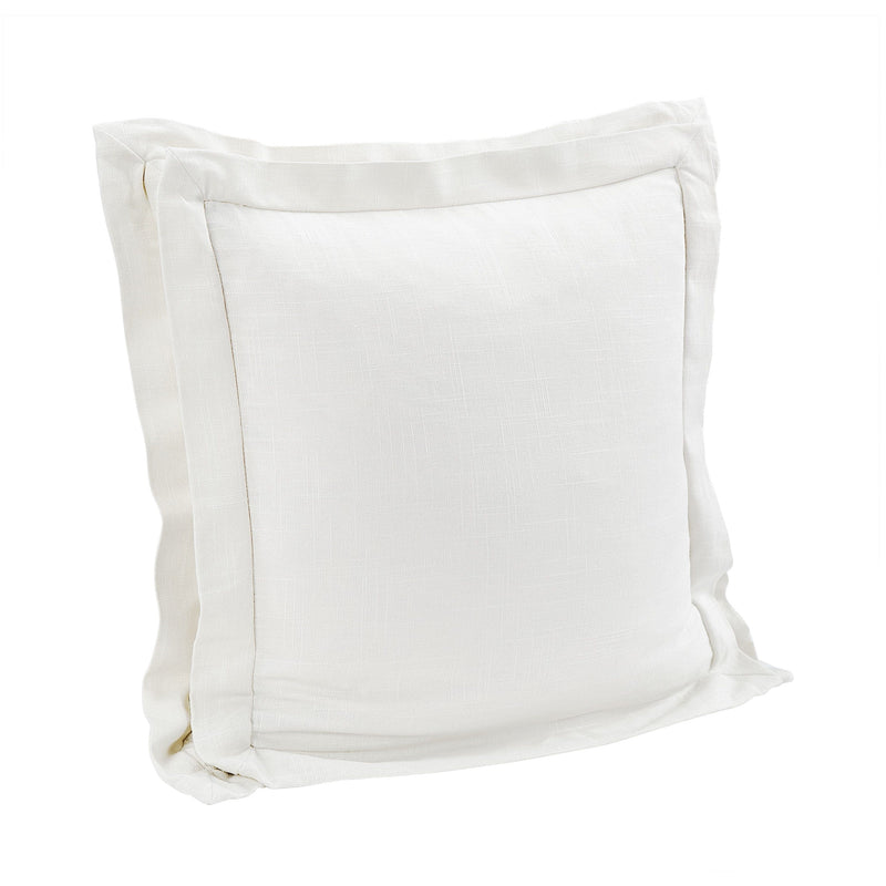 Double Flanged Washed Linen Pillow, 20x20 White Pillow
