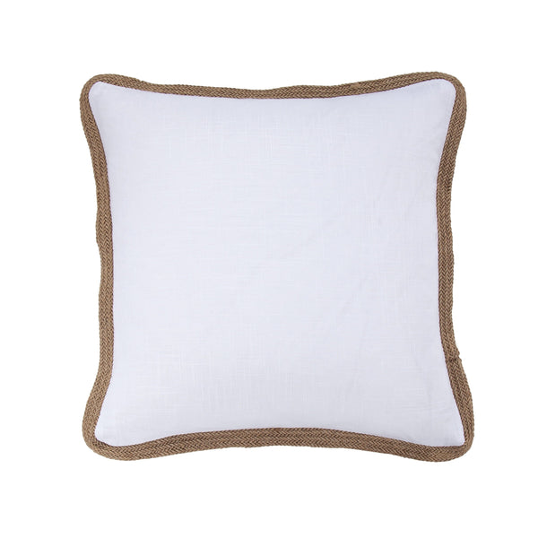 Washed Linen Jute Trimmed Pillow White Pillow