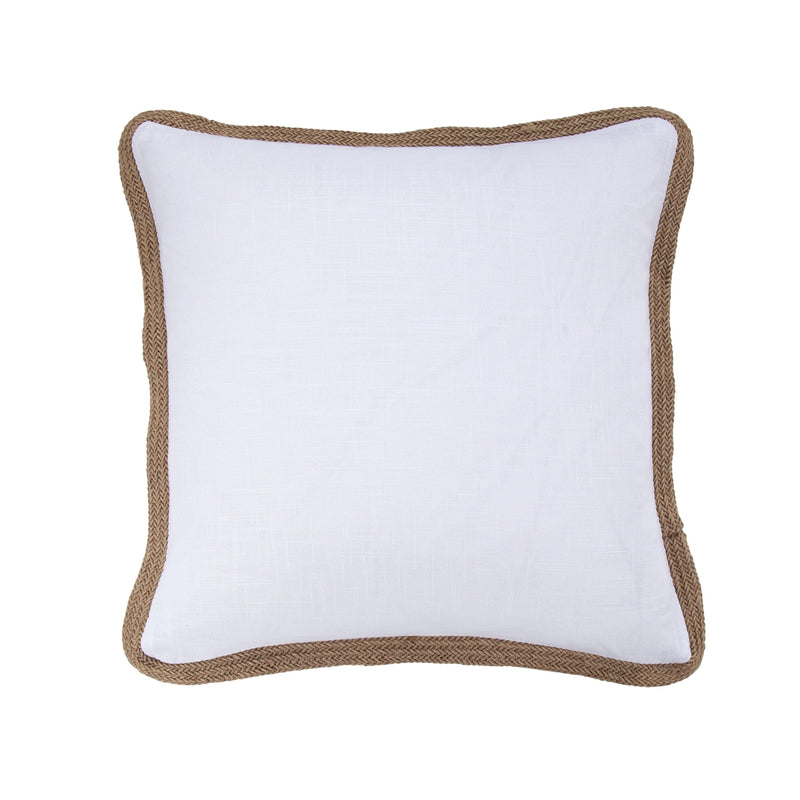 Washed Linen Jute Trimmed Pillow White Pillow