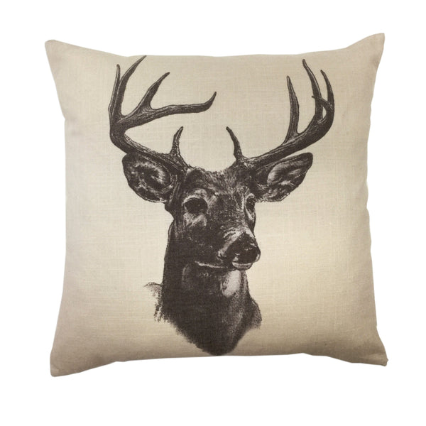 Whitetail Deer Linen Print Throw Pillow Pillow