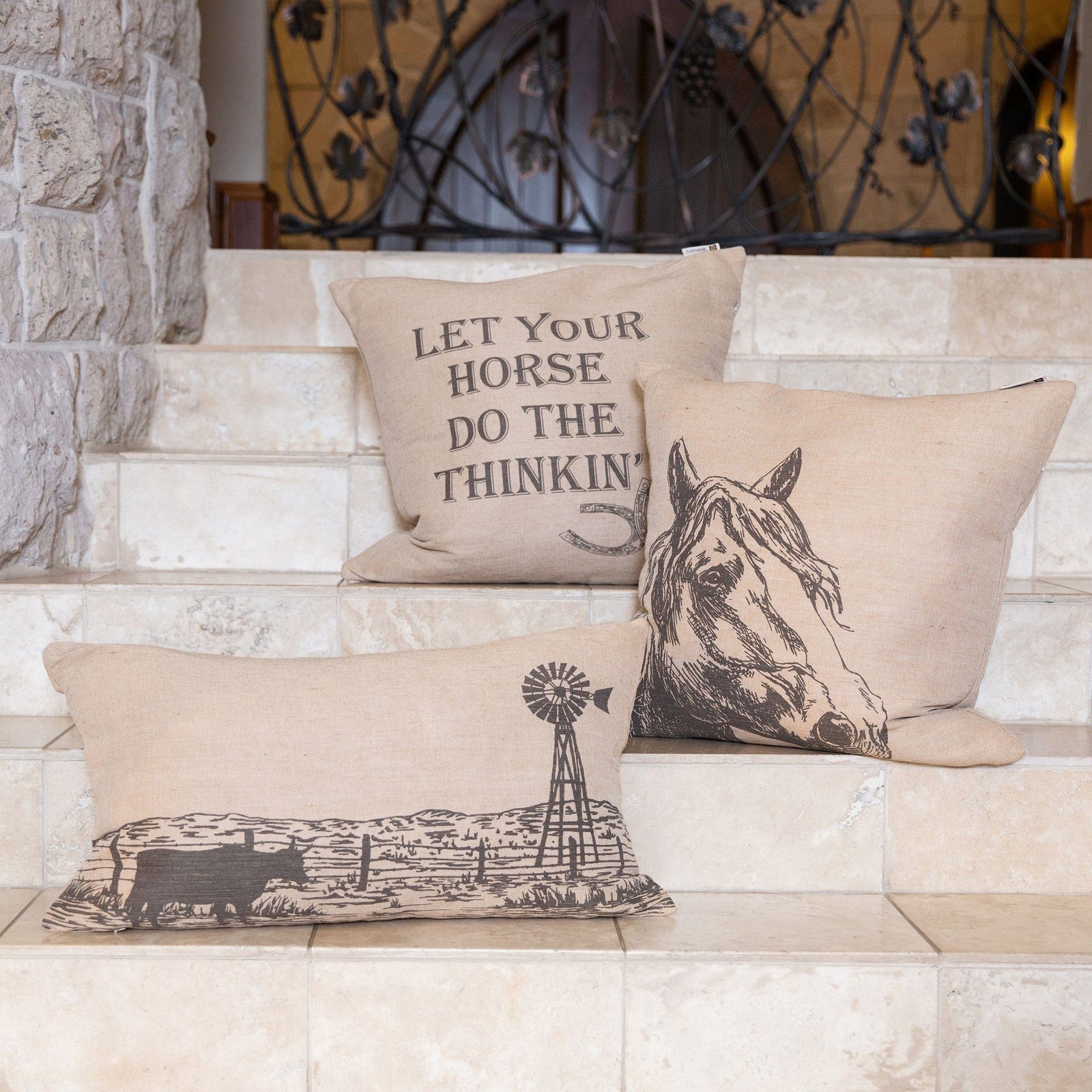 Lumbar Pillow Vintage Inspired Throw Pillows Windmill Burlap