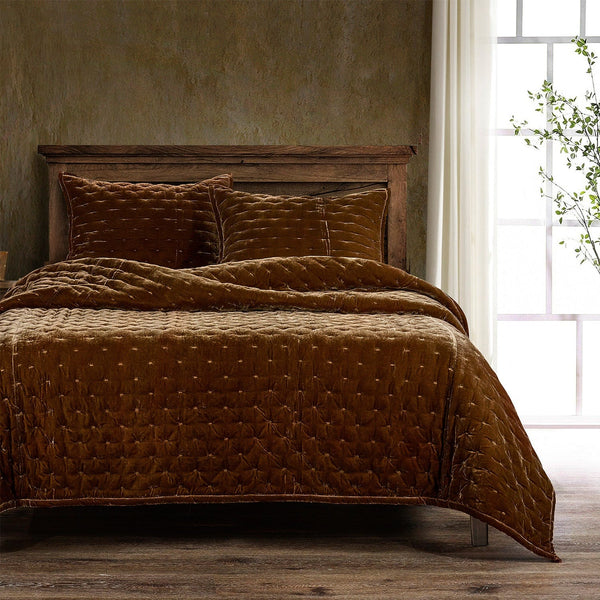 Stella Faux Silk Velvet Quilt Quilt / Twin / Copper Brown Quilt
