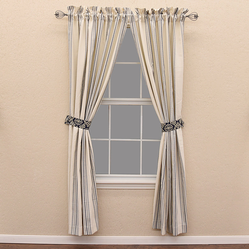 St. Clair White & Navy Striped Curtain (PAIR) Sale-Curtain