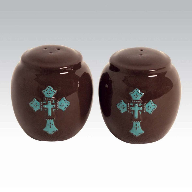 Chocolate Salt & Pepper Shaker Set, Turquoise Cross Sale-K