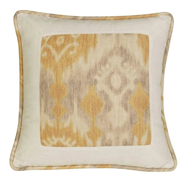 Casablanca Framed Throw Pillow, Taupe & Flaxen Ikat Sale-Pillow