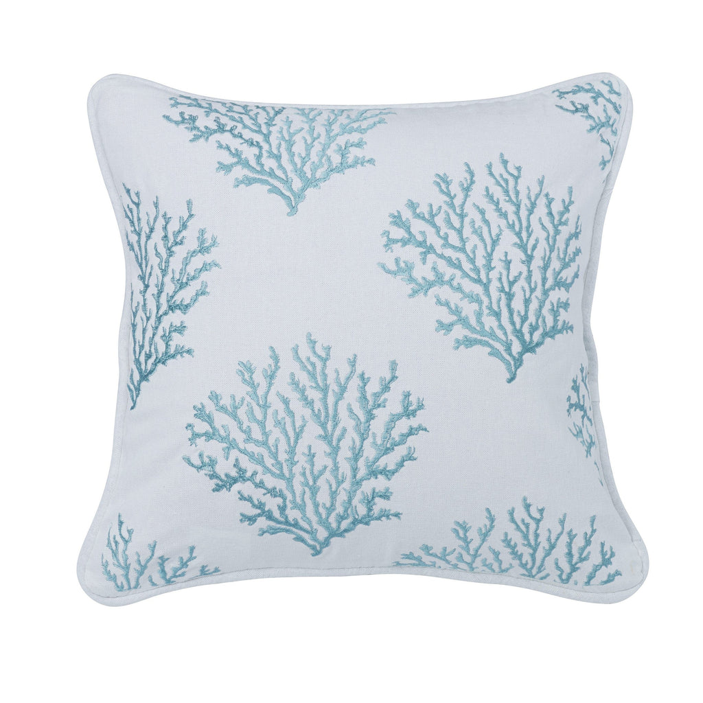 Catalina Aqua Coral Embroidered Throw Pillow, 18x18 – HiEnd Accents