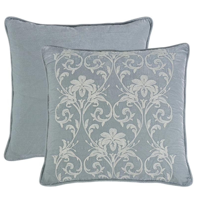 Belle Embroidered Heather Blue Velvet Euro Sham HiEnd Accents