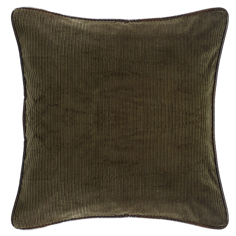 Green Corduroy Euro Sham Reversed to Tan Suede Sham