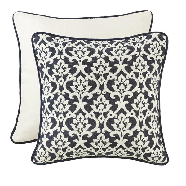 Kavali Navy & White Floral Jacquard Euro Sham w/ Piping Sham