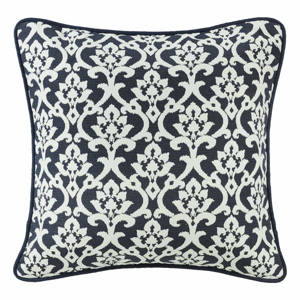 Kavali Navy & White Floral Jacquard Euro Sham w/ Piping Sham