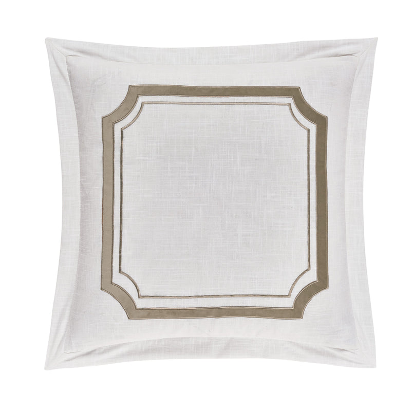 Madison Linen Euro Sham w/ Velvet Embroidery, 2 Colors Oatmeal Sham